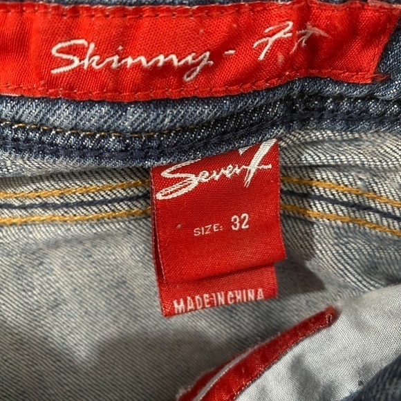 Womens Skinny Fit Seven7 size 32 Raw Hem blue jeans - Picture 7 of 9